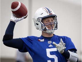 Montreal Alouettes QB Drew Willy during a team practice in Montreal on Monday May 28, 2018.