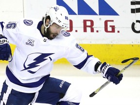 Nikita Kucherov of the Tampa Bay Lightning celebrates after scoring a goal against the Capitals during the second period of Game 3 of the Eastern Conference final on Tuesday night at Capital One Arena in Washington.