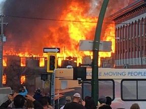 Massive fire in downtown Brandon on Saturday. Picture was tweeted on Manitoba Premier Brian Pallister's twitter account.