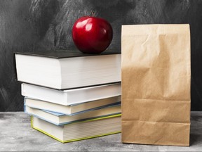 School, classroom. books, lunch