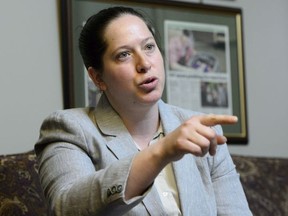 NDP MP Christine Moore takes part in an interview in her office in Ottawa on Friday, May 11, 2018.