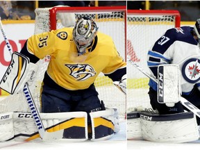Pekka Rinne and Connor Hellebuyck, both Vezina Trophy finalists, will duke it out for a chance to head to the Western Conference Final on Thursday night in Game 7. AP Photo/Mark Humphrey