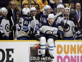Winnipeg Jets centre Paul Stastny (25) waits for time to run out in the third period in Game 7 against the Nashville Predators Thursday, May 10, 2018, in Nashville, Tenn. (AP Photo/Mark Humphrey)