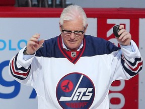 Winnipeg Jets Hall of Fame inductee Ulf Nilsson acknowledges the crowd during the induction ceremony for the WHA Jets hot line in Winnipeg, Man. Wednesday October 19, 2016. 
Winnipeg Sun/Postmedia Network Files