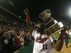 After winning last season’s championship, the Goldeyes and Reggie Abercrombie are looking for the three-peat.  
Kevin King/Winnipeg Sun