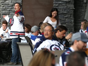 The crowded patio at Moxie's in Bell MTS Place on Fri., April 20, 2018 before the Winnipeg Jets knocked off the Minnesota Wild in their first-round NHL playoff series. Kevin King/Winnipeg Sun/Postmedia Network