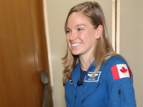 Canadian astronaut Jenni Sidey unveiled student teams selected to participate in Canadian CubeSat Project, a new national student space initiative.  The announcement was made at the University of Manitoba, in Winnipeg.    Friday, May 04, 2018.   Sun/Postmedia Network