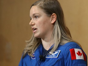 Canadian astronaut Jenni Sidey unveiled student teams selected to participate in Canadian CubeSat Project, a new national student space initiative.  The announcement was made at the University of Manitoba, in Winnipeg.    Friday, May 04, 2018.   Sun/Postmedia Network