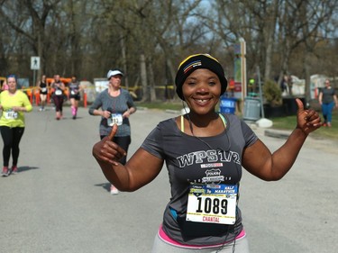 Thumbs up from Chantal during the Winnipeg Police Service half marathon in Assiniboine Park in Winnipeg on Sun., May 6, 2018. Kevin King/Winnipeg Sun/Postmedia Network