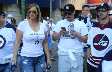 Fans take in the Whiteout Street Party prior to the Winnipeg Jets facing the Vegas Golden Knights in Game 1 of their Western Conference final series in Winnipeg on Sat., May 12, 2018. Kevin King/Winnipeg Sun/Postmedia Network