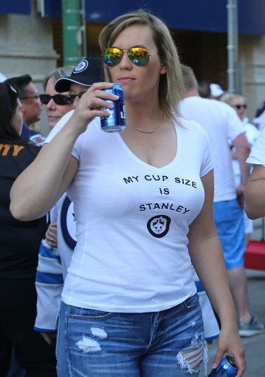 Fans take in the Whiteout Street Party prior to the Winnipeg Jets facing the Vegas Golden Knights in Game 1 of their Western Conference final series in Winnipeg on Sat., May 12, 2018. Kevin King/Winnipeg Sun/Postmedia Network