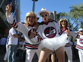 Fans take in the Whiteout Street Party prior to the Winnipeg Jets facing the Vegas Golden Knights in Game 1 of their Western Conference final series in Winnipeg on Sat., May 12, 2018. Kevin King/Winnipeg Sun/Postmedia Network