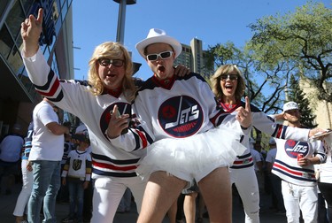 Fans take in the Whiteout Street Party prior to the Winnipeg Jets facing the Vegas Golden Knights in Game 1 of their Western Conference final series in Winnipeg on Sat., May 12, 2018. Kevin King/Winnipeg Sun/Postmedia Network