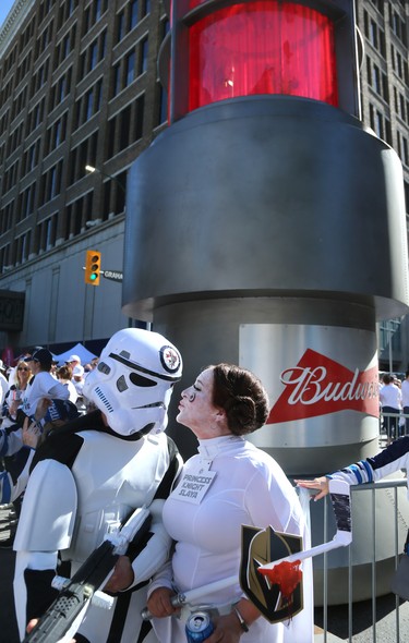 Fans take in the Whiteout Street Party prior to the Winnipeg Jets facing the Vegas Golden Knights in Game 1 of their Western Conference final series in Winnipeg on Sat., May 12, 2018. Kevin King/Winnipeg Sun/Postmedia Network