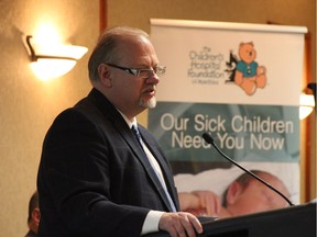Minister of Health Kevin Goertzen announces the province's contribution of $500,000 to the fundraising campaign for the redevelopment and relocation of the pediatric cardiology clinic at the Children's Hospital - HSC Winnipeg on Tuesday.