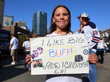 Ariana Smeltzer shows where her loyalty lies at the Whiteout Street Party before the Winnipeg Jets met the Vegas Golden Knights in Game 2 of the Western Conference final in Winnipeg on Mon., May 14, 2018. Kevin King/Winnipeg Sun/Postmedia Network