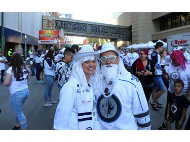 Fans are decked out at the Whiteout Street Party before the Winnipeg Jets met the Vegas Golden Knights in Game 2 of the Western Conference final in Winnipeg on Mon., May 14, 2018. Kevin King/Winnipeg Sun/Postmedia Network