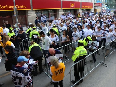 Fans arrive at the Whiteout Street Party before the Winnipeg Jets met the Vegas Golden Knights in Game 2 of the Western Conference final in Winnipeg on Mon., May 14, 2018. Kevin King/Winnipeg Sun/Postmedia Network