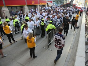 Fans arrive at the Whiteout Street Party before the Winnipeg Jets met the Vegas Golden Knights in Game 2 of the Western Conference final in Winnipeg on Mon., May 14, 2018. Kevin King/Winnipeg Sun/Postmedia Network