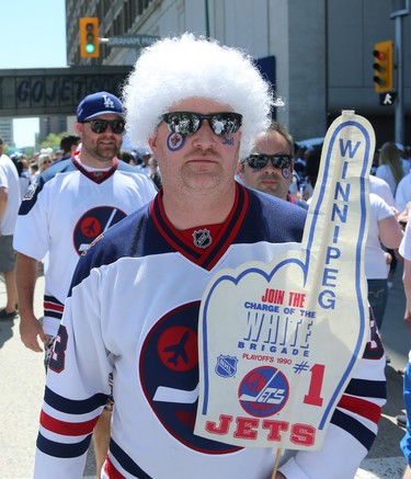 Fans geared up at the Whiteout Street Party before the Winnipeg Jets battled the Vegas Golden Knights during Game 5 of the Western Conference final in Winnipeg on Sun., May 20, 2018. Kevin King/Winnipeg Sun/Postmedia Network