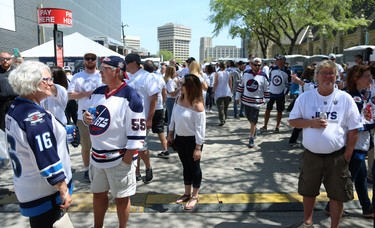 Fans at the Whiteout Street Party before the Winnipeg Jets battled the Vegas Golden Knights during Game 5 of the Western Conference final in Winnipeg on Sun., May 20, 2018. Kevin King/Winnipeg Sun/Postmedia Network