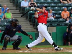 Winnipeg Goldeyes left-fielder Grant Heyman doubled and launched a two-out, two-run home run as the Goldeyes downed the Lincoln Saltdogs 6-4 Tuesday.