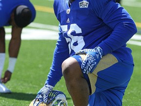 Former No. 1 pick Faith Ekakitie was cut by the Winnipeg Blue Bombers on Monday. (KEVIN KING/Winnipeg Sun)