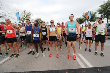 Runners at the start line for the men's and women's full marathon at the 40th annual Manitoba Marathon in Winnipeg, Man., on Sunday, June 17, 2018. (Brook Jones/Postmedia Network)