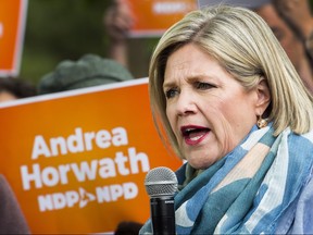Ontario NDP leader Andrea Horwath speaks during a campaign stop in Guelph, Ont., on Tuesday, June 5, 2018. THE CANADIAN PRESS/Nathan Denette