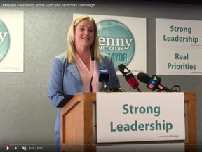 Screen grab of mayoral candidate Jenny Motkaluk, who officially launch her campaign on Monday, June 18, 2018.