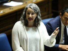 NDP justice critic Nahanni Fontaine speaks in the Manitoba Legislature in Winnipeg on Thurs., May 31, 2018. Kevin King/Winnipeg Sun/Postmedia Network