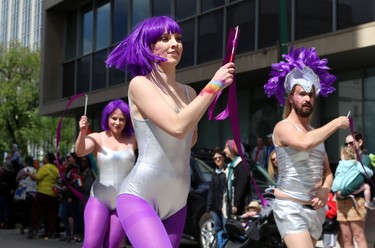 Dancers from Telus perform during the Pride Day parade on York Avenue in Winnipeg on Sun., June 3, 2018. Kevin King/Winnipeg Sun/Postmedia Network