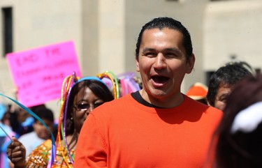 NDP Leader Wab Kinew marches during the Pride Day parade on York Avenue in Winnipeg on Sun., June 3, 2018. Kevin King/Winnipeg Sun/Postmedia Network