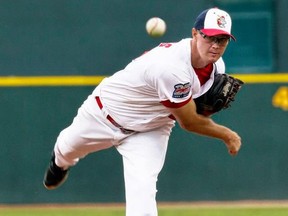 Goldeyes' starting pitcher Alex Boshers handcuffed the RailCats' for seven and two-thirds innings to post his first win of the season.