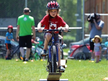 Allen Olschevski, 7, tackles an obstacle at Mulvey School during the Fam Jam Wheel Jam in Winnipeg on Sun., June 10, 2018. Kevin King/Winnipeg Sun/Postmedia Network