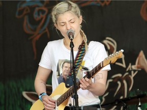 Winnipegger Taylor Janzen performs on the Shady Grove stage as part of the Stingray Young Performers Program at the 45th annual Winnipeg Folk Festival at Birds Hill Provincial Park north east of Winnipeg, Man., on Friday, July 6, 2018. (Brook Jones/Selkirk Journal/Postmedia Network)