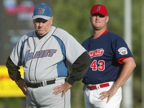 Former Joliet Jackhammers' manager Hal Lanier and his protegee and Winnipeg Goldeyes' manager Rick Forney.