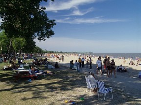 The public beach in Gimli and a couple others are under no-swim advisories. Photo courtesy of Travel Manitoba