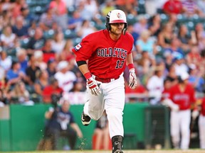 Goldeyes' Josh Mazzola hit a grand slam homer against the Sioux Falls Canaries at Shaw Park on Thursday. (Dan Lemoal photo)