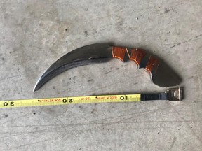 Knife seized from suspect vehicle