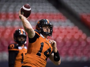 Travis Lulay gets the start at QB for the Lions against Bombers on Saturday.(The Canadian Press)