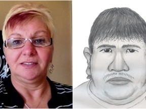 Thelma Krull (left) and a police sketch of the man police are still looking for in connection with Krull's disappearance on July 11, 2015.