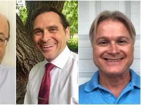 Steven Lipischak (left), Wally Welechenko (centre) and Basil Evan will all be in the running for the hotly-contest seat in Transcona come the Winnipeg municipal election on Oct. 24. Supplied photos.