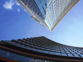 The view looking up the towering 17-storey True North Square office building is the newest addition to WinnipegÕs skyline on July 23, 2018.
Danton Unger/Winnipeg Sun