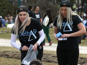 Representatives of Winnipeg-based Delta 9 Cannabis, a licensed medical marijuana producer, hand out branded materials during the 4/20 event on the Manitoba Legislative Building grounds earler this year.