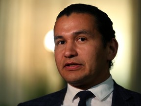 NDP Leader Wab Kinew speaks with media at the Manitoba Legislative Building in Winnipeg on Thurs., May 31, 2018. Kevin King/Winnipeg Sun/Postmedia Network