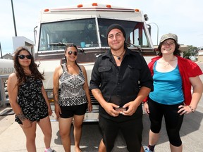 From the left; Jasmine Maytwayashing, Tianna Fillo (Niibin), E Naad Maa Get, and Jacqueline Hines are walking across Canada to raise awareness of Canada's Missing and Murdered Indigenous Women and Girls. Creedence McComb, not in photo, is also walking with the group.