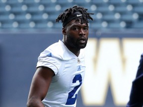 Kenbrell Thompkins garnered plenty of attention during Winnipeg Blue Bombers practice on Tues., July 24, 2018, taking the spot vacated by Adarius Bowman, who was shipped to Montreal. Kevin King/Winnipeg Sun/Postmedia Network