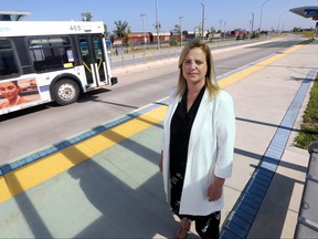 Mayoral candidate Jenny Motkaluk held a campaign announcement at a transit stop in Winnipeg on Friday.