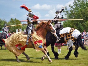 Jousters compete at the Medieval Festival on the grounds of the Immaculate Conception Church and Grotto in Cooks Creek, Man.  HANDOUT ORG XMIT: GY2HVOjzsvbYQbyOG7I4